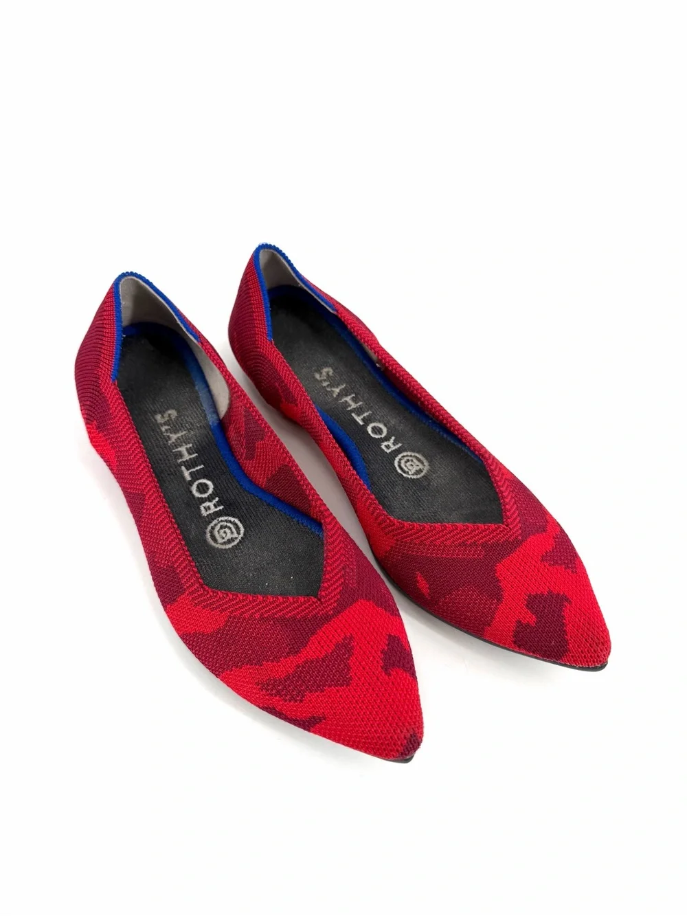 ROTHY’S Red Camo Knit Point Toe Slip On Limited Edition Ballet Flat Casual Shoes